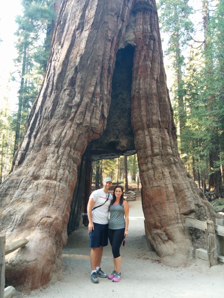 Adam and I in front of the California Tree in Mariposa Grove